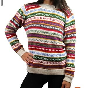 Women's Artesania Chachani Alpaca Crew Neck Sweater Fair Isle Size XL